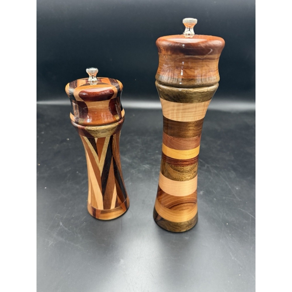 Handcrafted Segmented Exotic Wood Salt & Pepper Mill Grinder Set